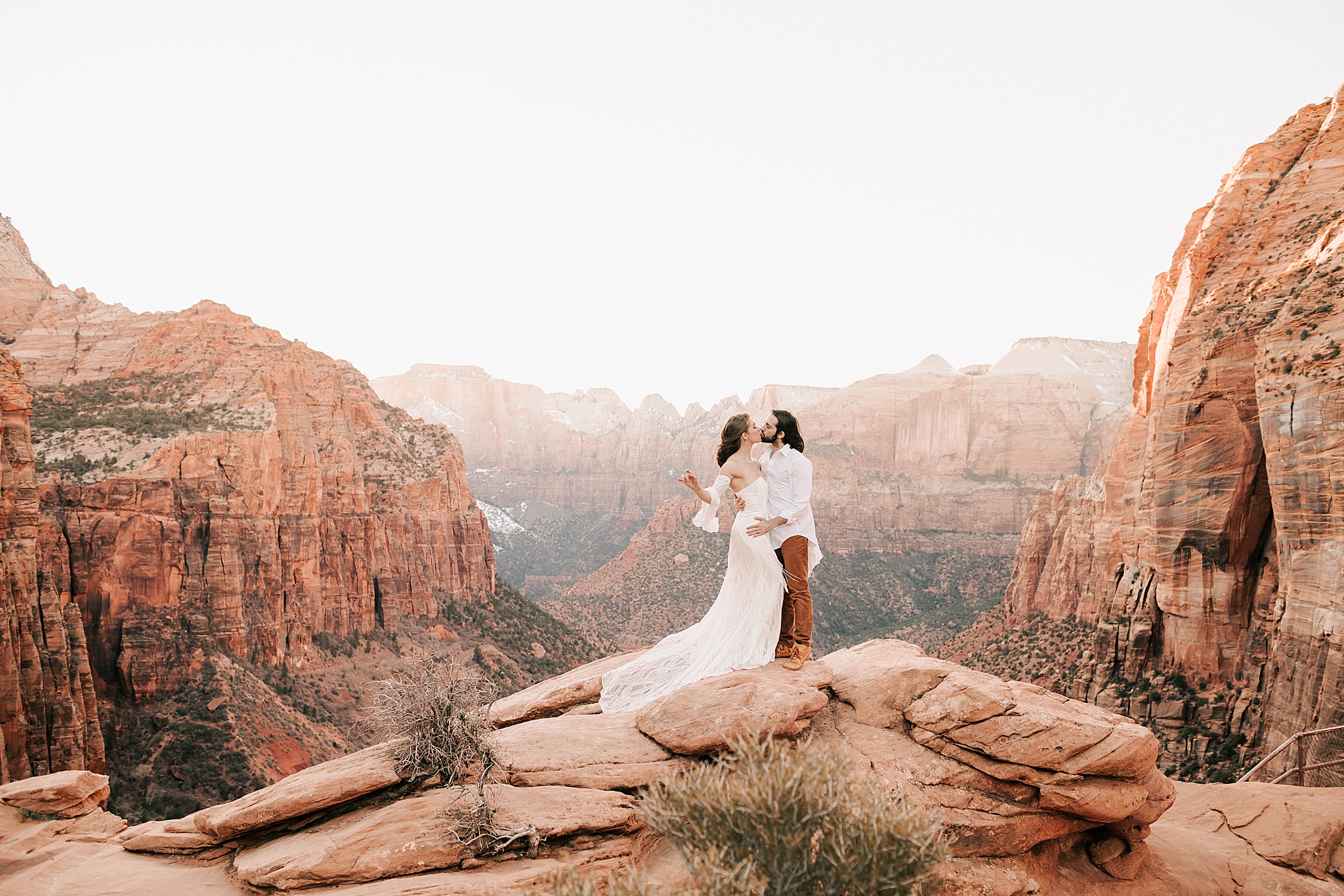 bride and groom at their zion national park wedding