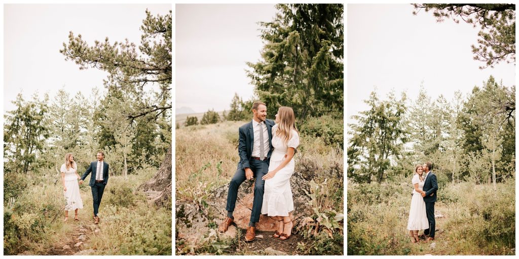 bride and groom walking together for their wedding day portraits near snake river ranch