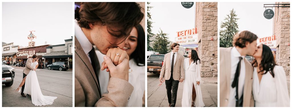 bride and groom at the jackson hole town square for their jackson hole destination wedding taken by jackson hole wedding photographer adrian wayment photo