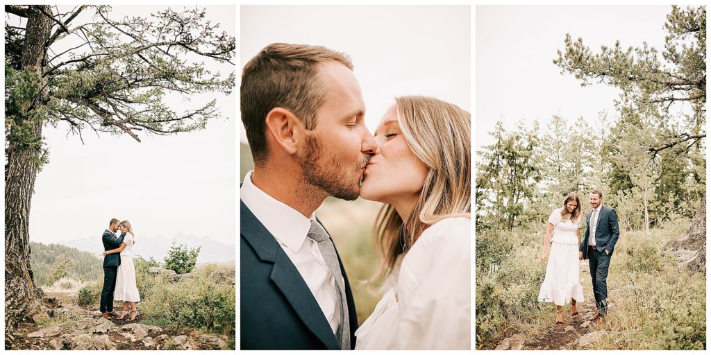 collage of bride and groom after their wyoming elopement at the wedding tree.
