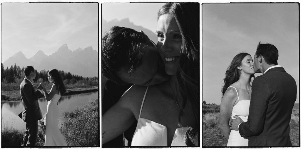 film captures on 35mm of a bride and groom in grand teton national park after their wyoming elopement in october.