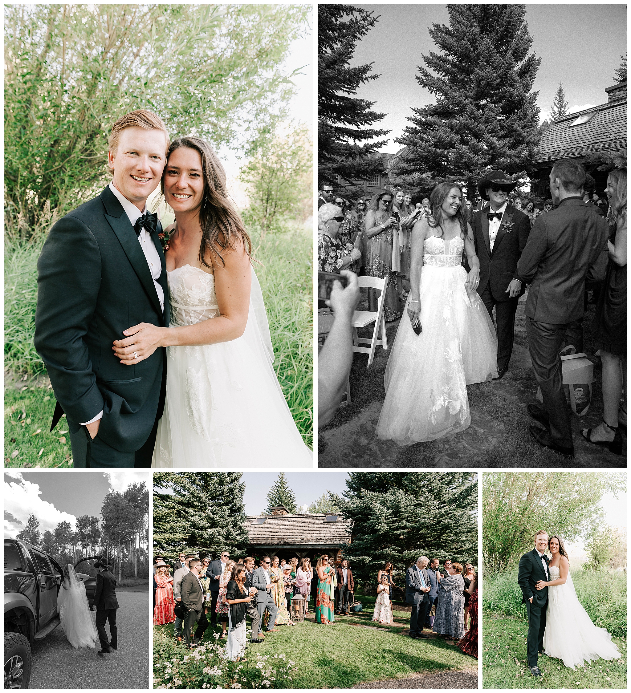 a collage of the bride and groom, after their ceremony and prior to their reception at the Cloudveil Jackson Hole taken by local Jackson photographer Adrian Wayment.