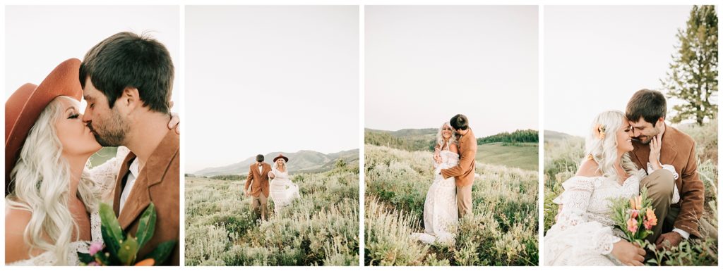 bride and groom together in a meadow near the jackson lake lodge wedding venue by adrian wayment photo
