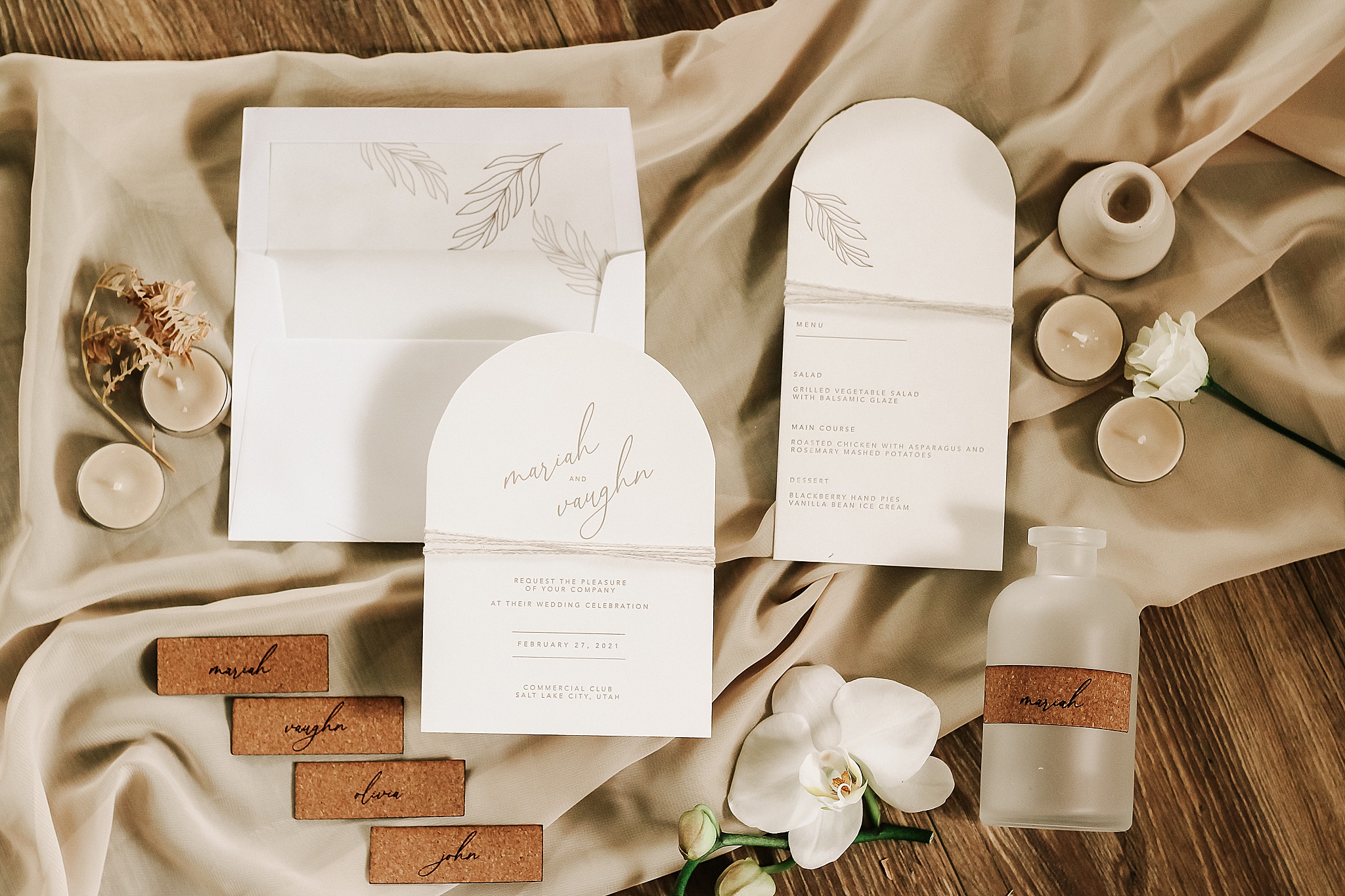 flat lay details at the wort hotel wedding venue taken by jackson hole wedding photographer adrian wayment.