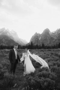 bride and groom in grand teton national park prior to their jackson hole wedding taken by adrian wayment.
