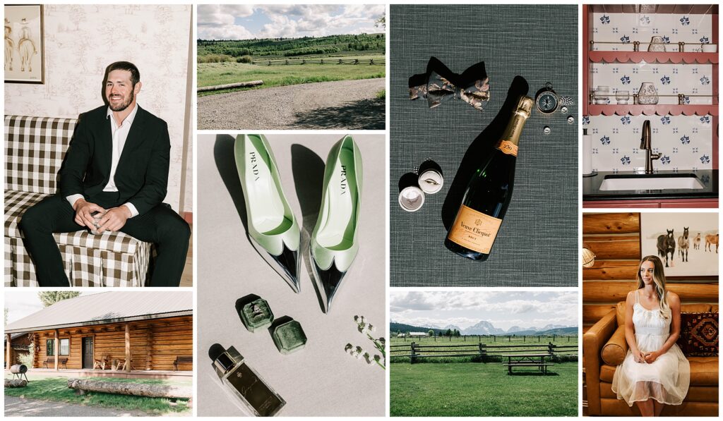 details of the exterior and interior of the teton cabins for a wedding weekend near jackson hole. photo taken by local wedding photographer adrian wayment.